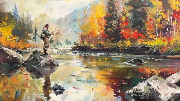 Fly angler standing knee-deep in a Pacific Northwest river wearing breathable stockingfoot waders with forested valley in the background
