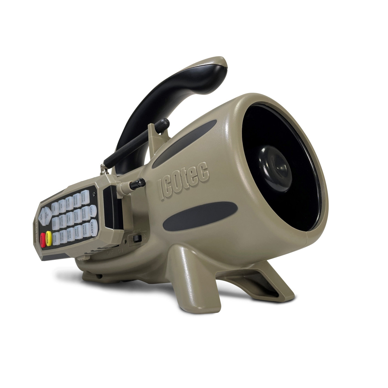 FOXPRO Shockwave and ICOtec GC500 predator callers set up in a field
