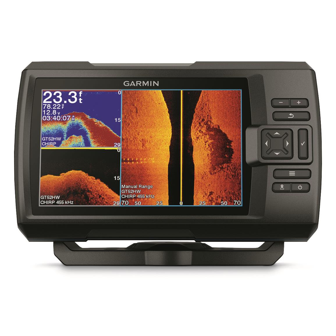 Garmin STRIKER Vivid 7sv fish finder mounted on a fishing kayak